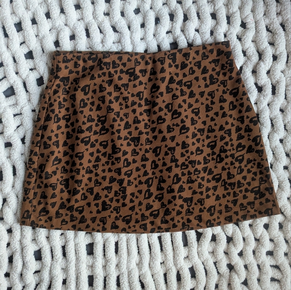 Old Navy Brown and Black Heart-Print Mini Skirt